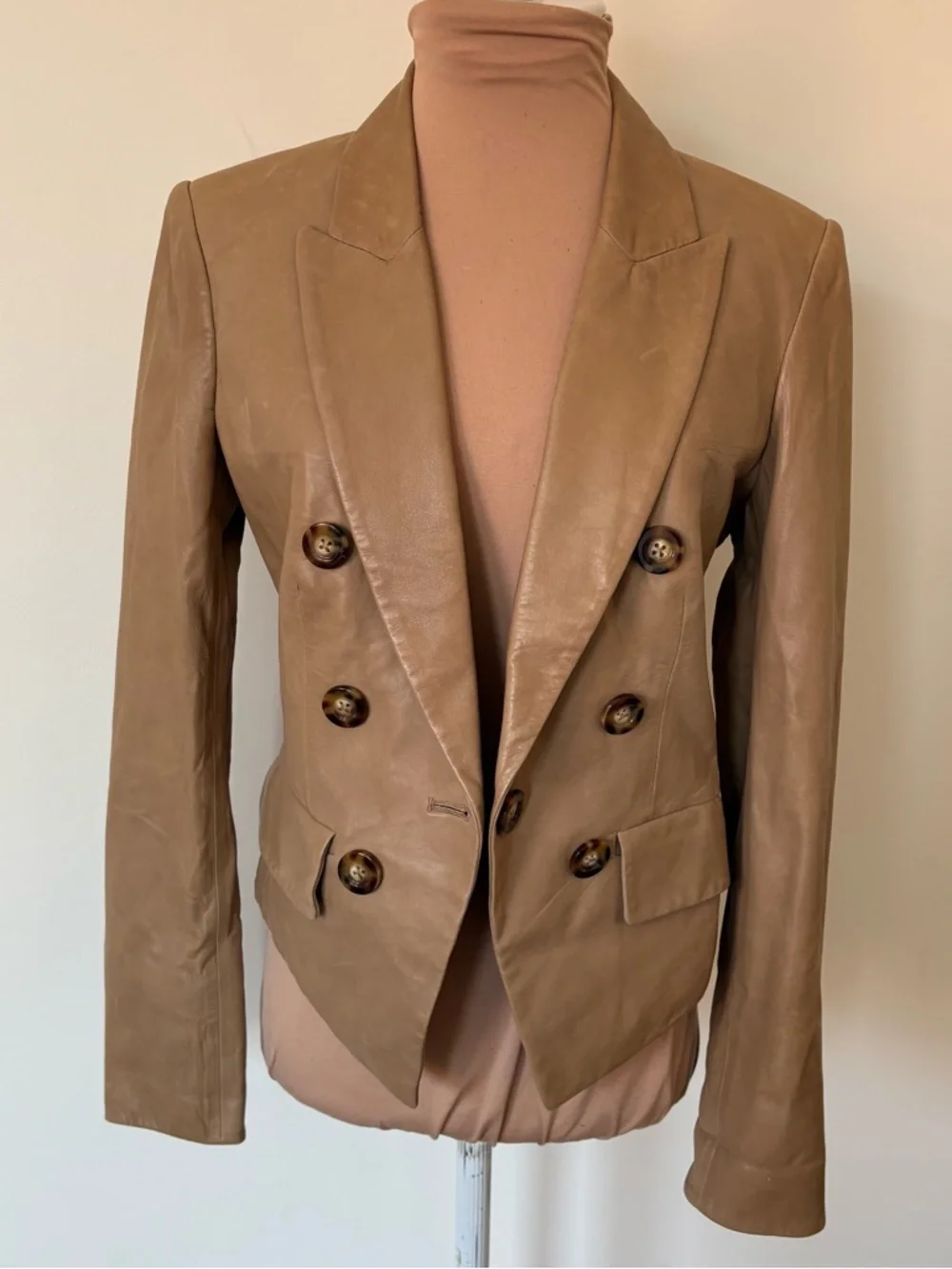 Veronica Beard Brown Cooke Dickey Lambskin Leather Double Breasted Jacket Size 2